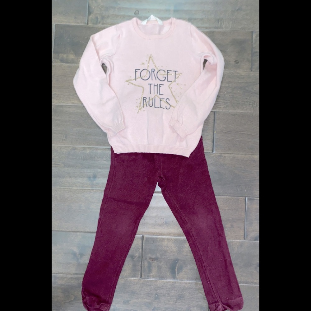 Old Navy Maroon Jump suit pants 4T & H&M Knit Glitter Graphic sweater 4T